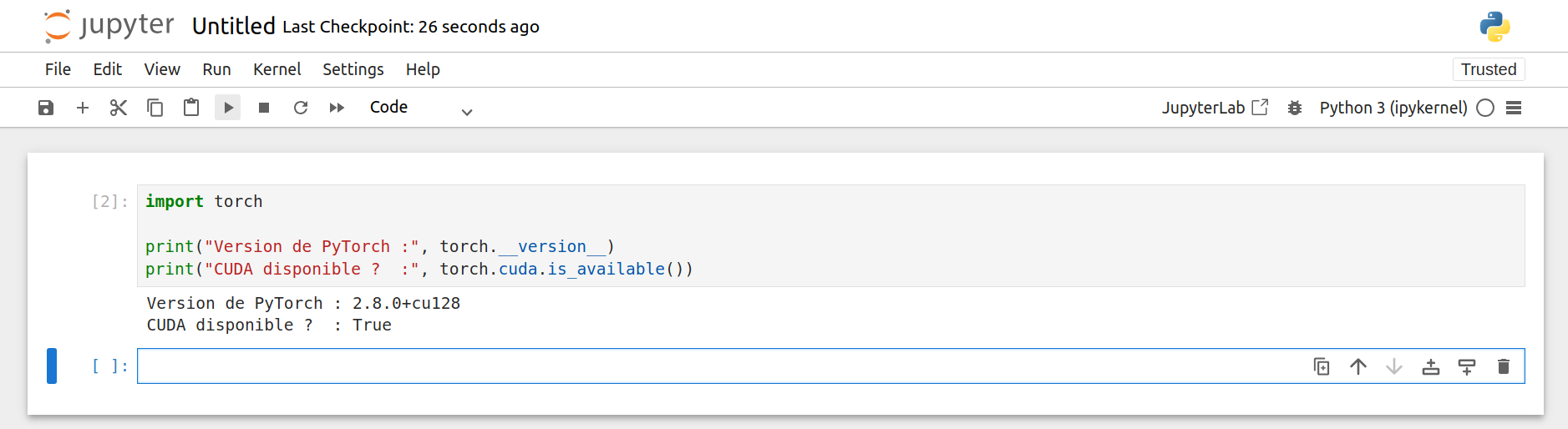Vérification de l'installation de PyTorch dans Jupyter